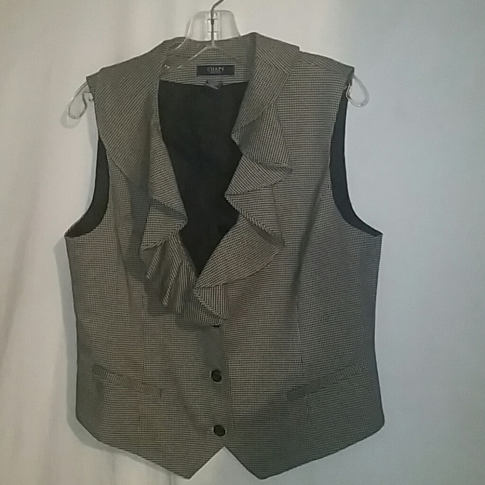 Chaps Ruffled Flounce Vest Blouse Top L